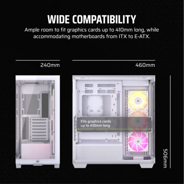Corsair Gabinete PC Case Chasis 3500X ARGB Mid Tower Blanco Vista Envolvente - Imagen 8