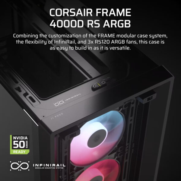 Corsair Gabinete PC Case Chasis FRAME 4000D RS ARGB Negro Mid Tower Modular - Imagen 10