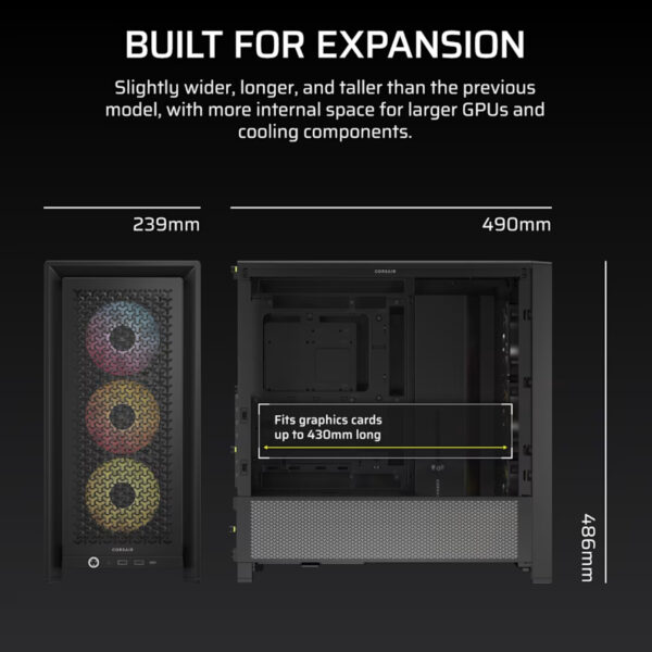 Corsair Gabinete PC Case Chasis FRAME 4000D RS ARGB Negro Mid Tower Modular - Imagen 3