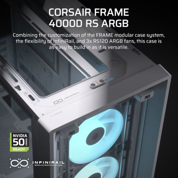 Corsair Gabinete PC Case Chasis FRAME 4000D RS ARGB Blanco Mid Tower Modular - Imagen 10