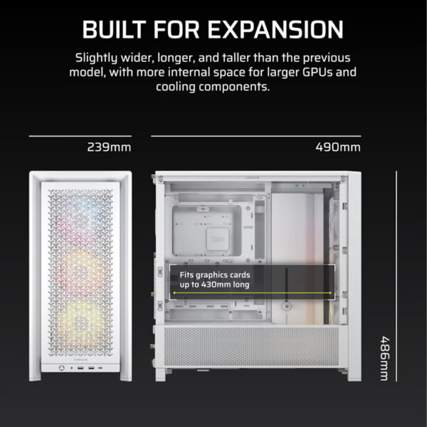 Corsair Gabinete PC Case Chasis FRAME 4000D RS ARGB Blanco Mid Tower Modular - Imagen 3