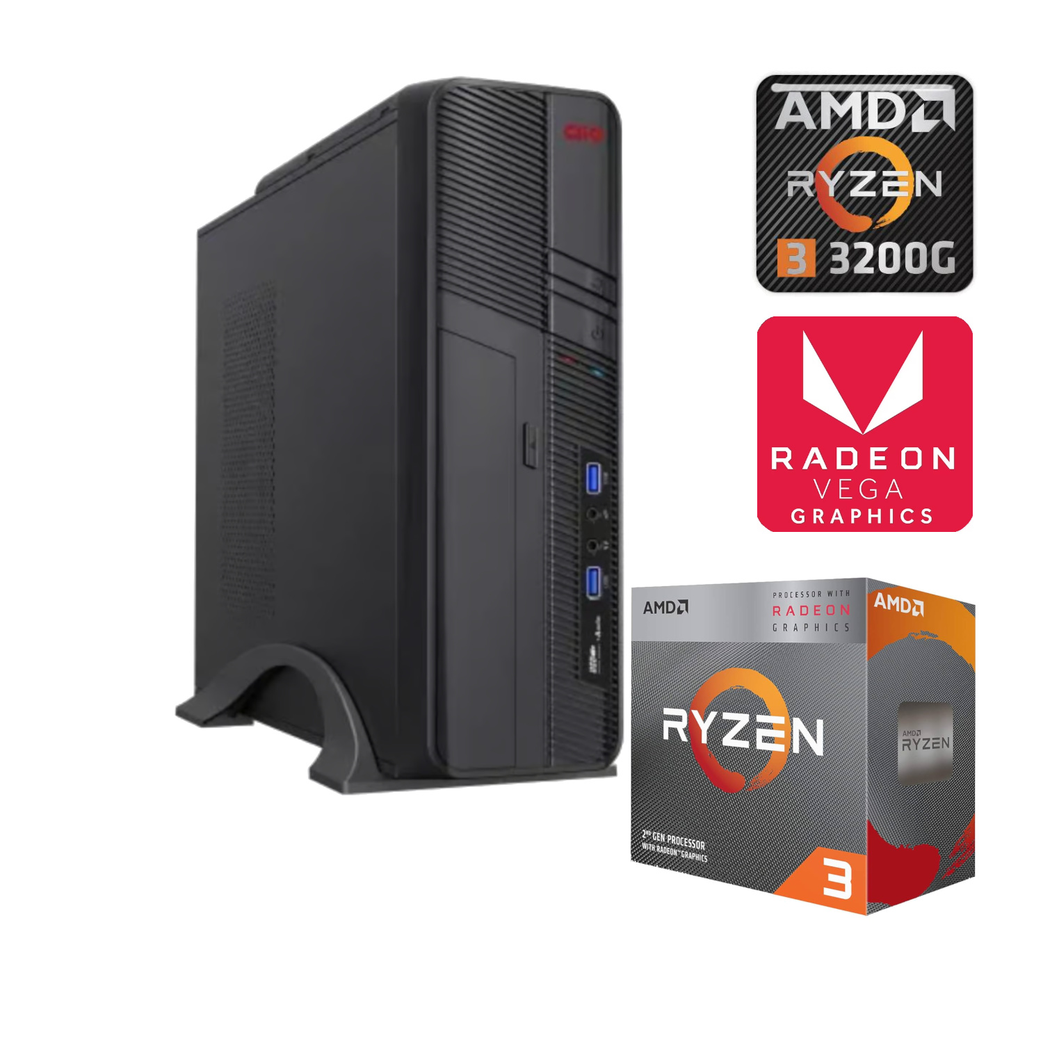 PC SLIM AMD RYZEN 3 3200G 8GB RAM DDR4 500GB M2 NVMe W10
