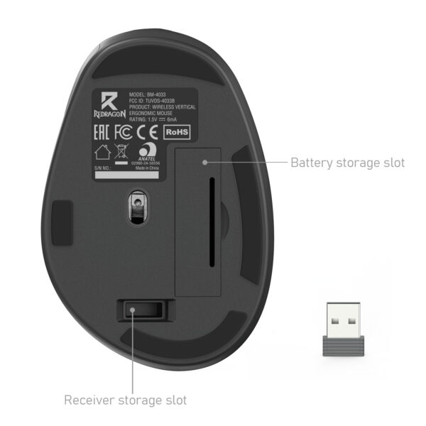 Redragon Mouse Ergonómico BM-4033 Wireless 4000 Dpi 2.4G USB/Receptor - Imagen 3