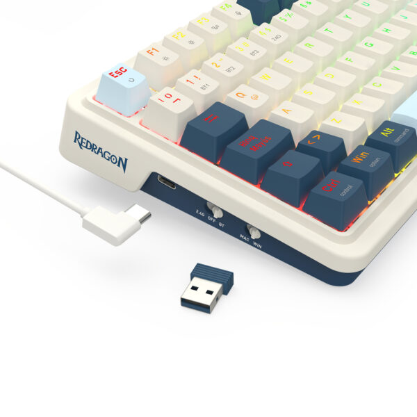 Redragon Teclado Mecánico EISA PRO K686WB 3 Modos BT/Wireless/Cable 99 Teclas Gasket Hot Swap ESP - Imagen 8