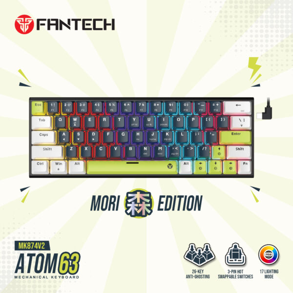 Fantech Teclado Mecánico MK874V2 ATOM63 Mori Edition Blue (Switch Blue) ENG - Imagen 9