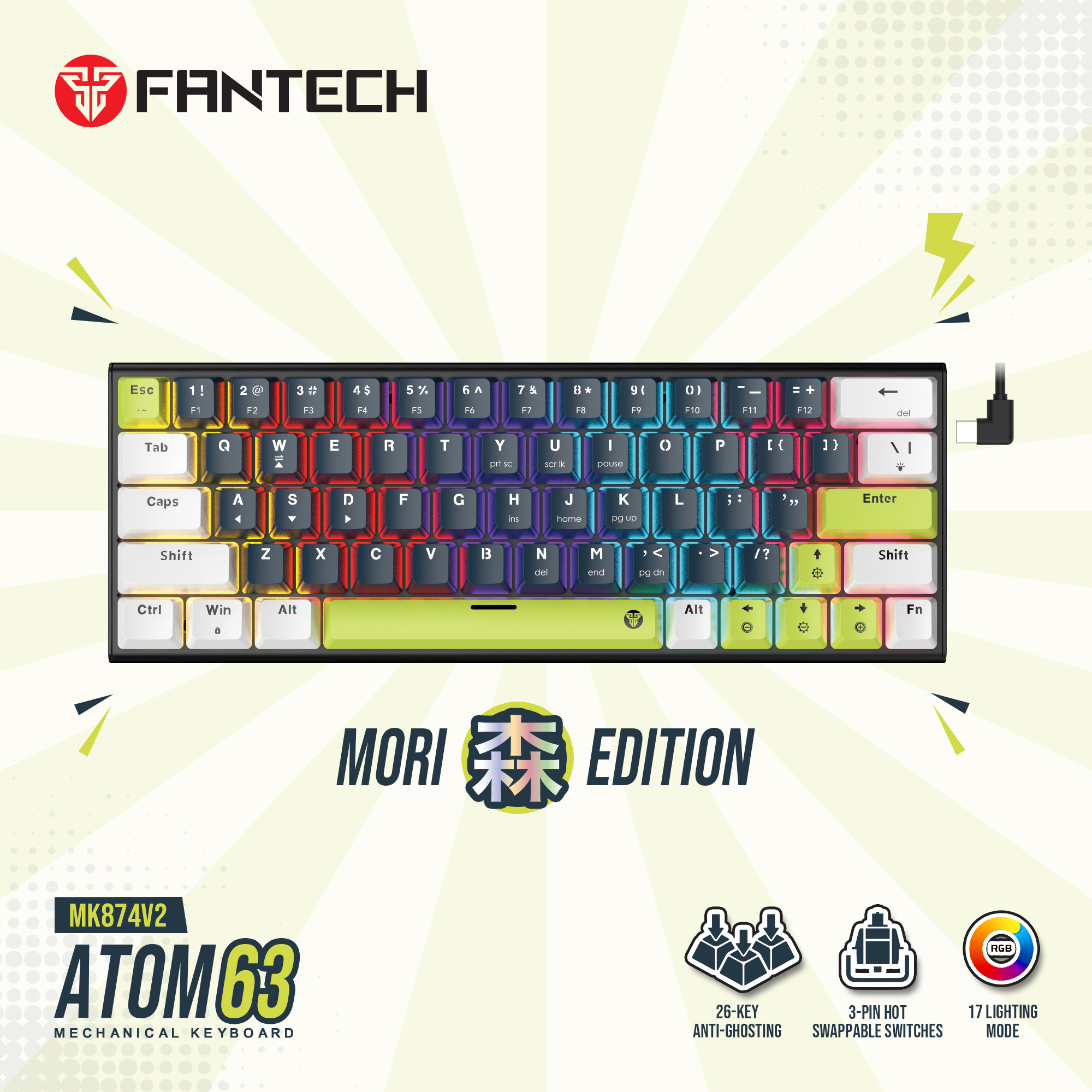 OFERTAS GAMER Fantech Teclado Mecánico MK874V2 ATOM63 Mori Edition Blue (Switch Blue) ENG ETCHILE Fantech Teclado Mecánico MK874V2 ATOM63 Mori Edition Blue (Switch Blue) ENG - Imagen 9