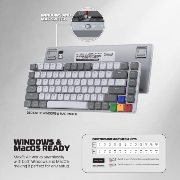 Fantech Teclado Mecánico MAXFIT AIR83 SNES Edition Switch Brown LOW PROFILE TRI-MODE BT/Wireless - Imagen 26