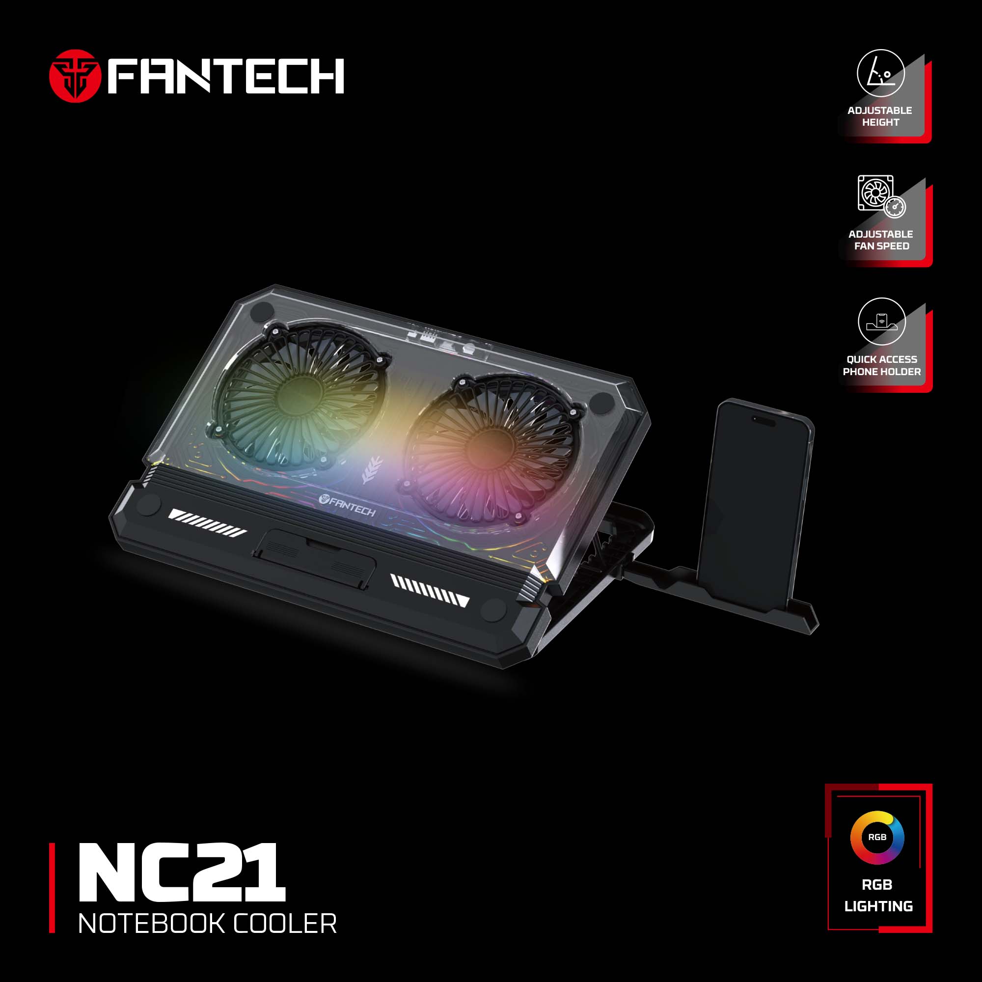 Bases y Coolers Fantech Base de Notebook Soporte NC21 Black RGB ETCHILE Fantech Base de Notebook Soporte NC21 Black RGB - Imagen 13
