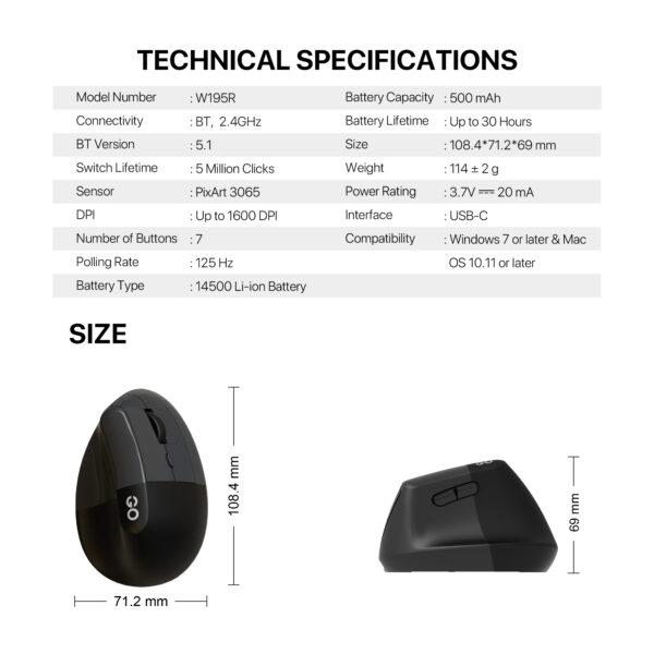 Fantech Mouse Inalámbrico W195R GO COMFY Grey Wireless USB Dongle/Bluetooth 1600 Dpi - Imagen 4
