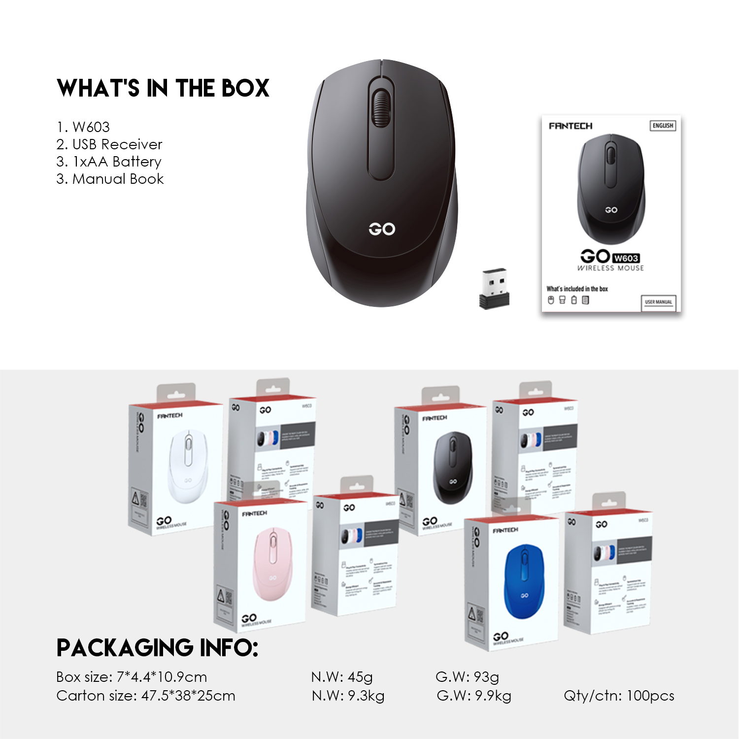 Mouse Fantech Mouse Inalámbrico W603 GO Black Wireless USB Dongle 1200 Dpi AA ETCHILE Fantech Mouse Inalámbrico W603 GO Black Wireless USB Dongle 1200 Dpi AA - Imagen 4