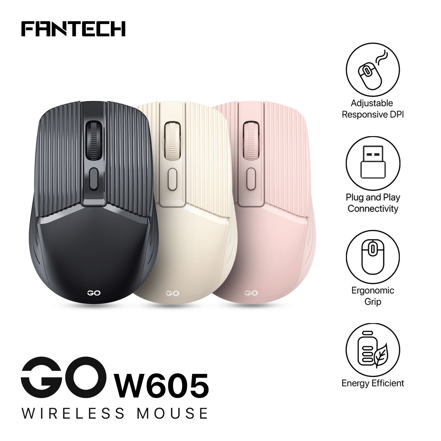 Mouse Fantech Mouse Inalámbrico W605 GO Black Wireless USB Dongle 1600 Dpi AA ETCHILE Fantech Mouse Inalámbrico W605 GO Black Wireless USB Dongle 1600 Dpi AA - Imagen 3