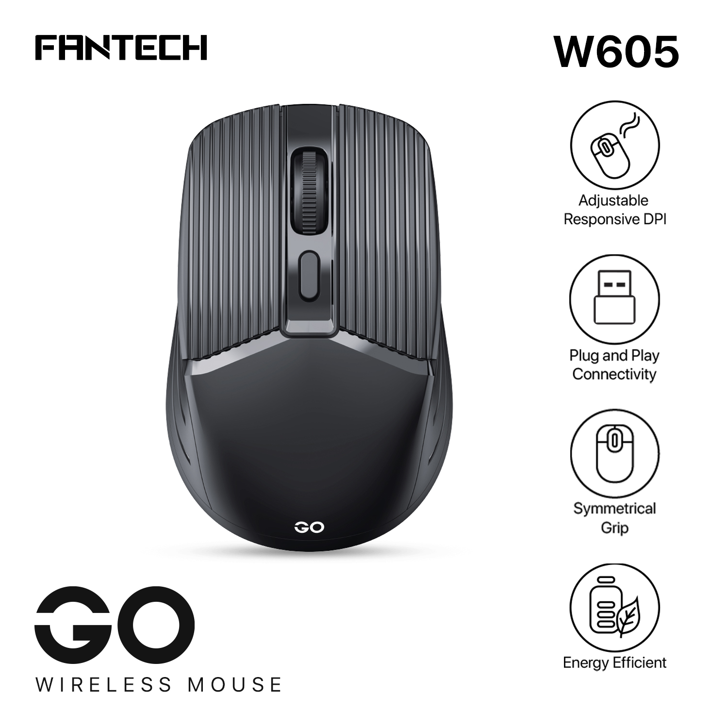 Mouse Fantech Mouse Inalámbrico W605 GO Black Wireless USB Dongle 1600 Dpi AA ETCHILE Fantech Mouse Inalámbrico W605 GO Black Wireless USB Dongle 1600 Dpi AA - Imagen 2