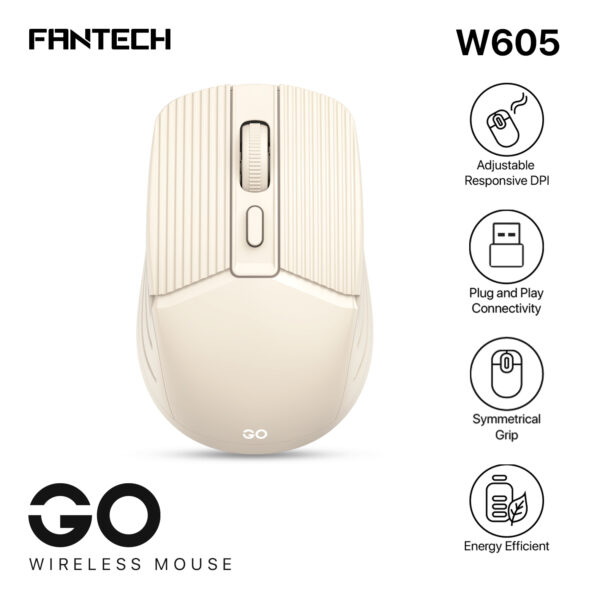 Fantech Mouse Inalámbrico W605 GO Beige Wireless USB Dongle 1600 Dpi AA - Imagen 2