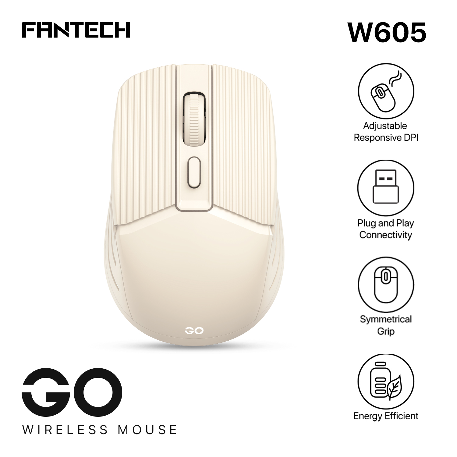 Mouse Fantech Mouse Inalámbrico W605 GO Beige Wireless USB Dongle 1600 Dpi AA ETCHILE Fantech Mouse Inalámbrico W605 GO Beige Wireless USB Dongle 1600 Dpi AA - Imagen 2