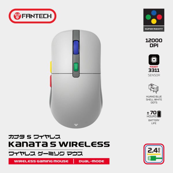 Fantech Mouse Inalámbrico KANATA S Supermaxfit SNES Edition Wireless Dual-Mode 2.4Ghz/Cable - Imagen 7