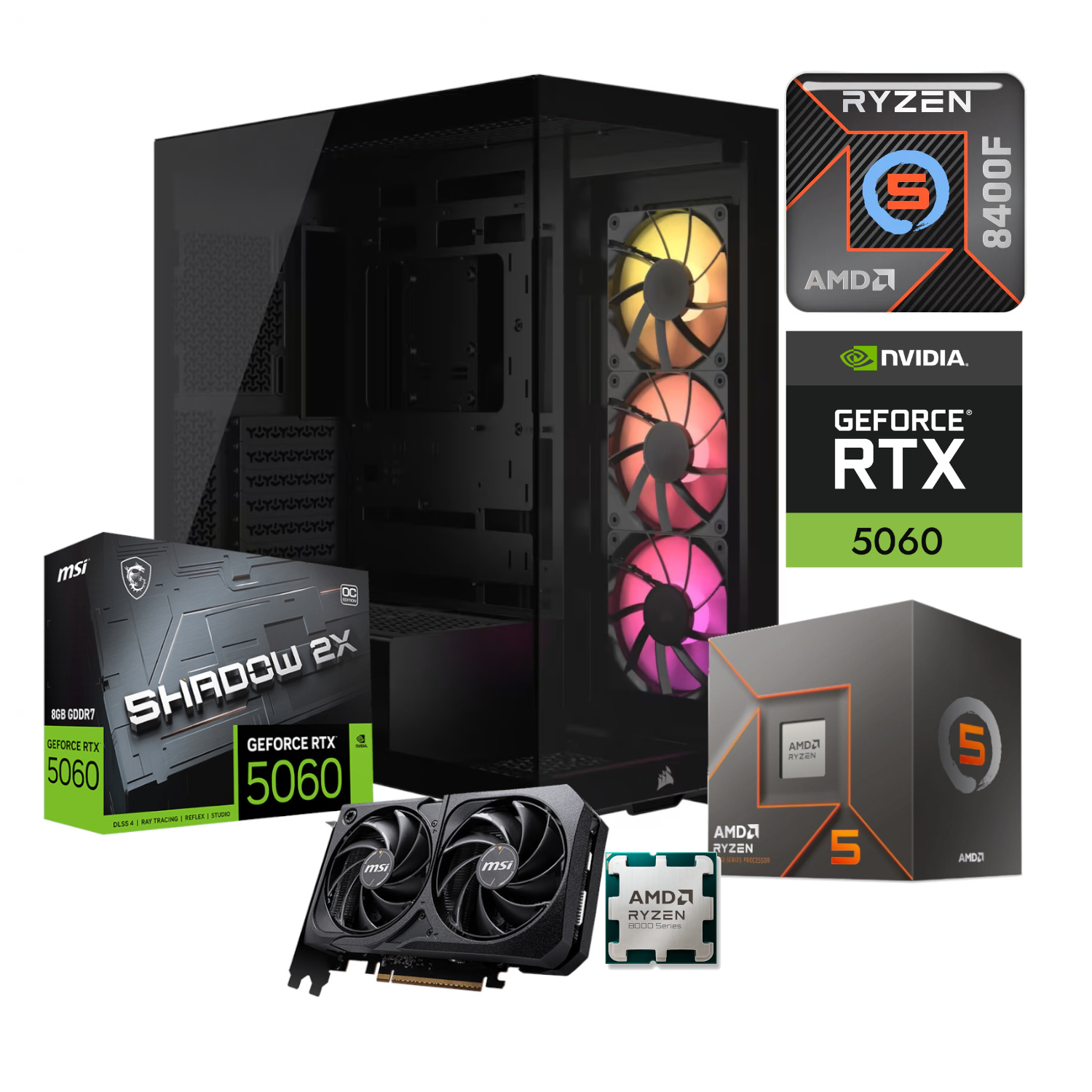 PC GAMER AMD RYZEN 5 8400F GPU RTX 5060 CORSAIR 3500X 32GB RAM DDR5 1TB SSD M2 650W W10 PRO