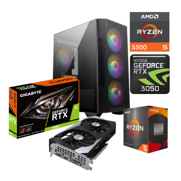 PC GAMER AMD RYZEN 5 5500 NVIDIA GEFORCE RTX 3050 16GB RAM DDR4 3200 500GB M2 SSD 550W W10PRO
