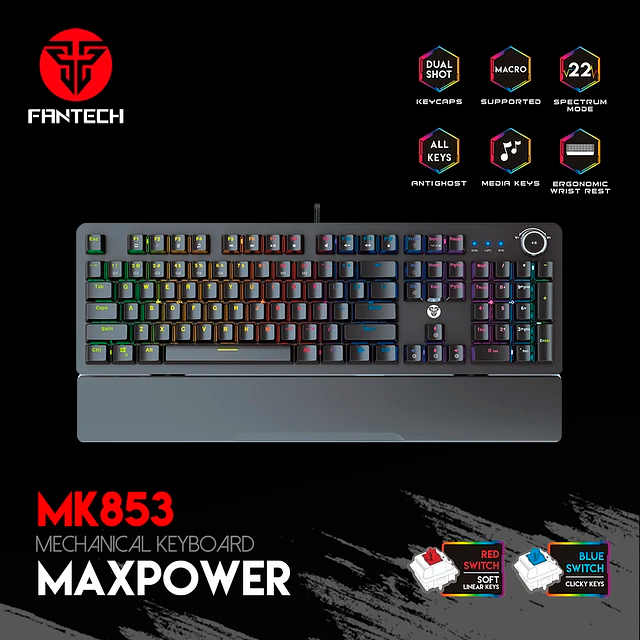 OFERTAS GAMER Fantech Teclado Mecánico MAXPOWER MK853 BLACK EDITION Español Switch Red Linear Hot Swap ETCHILE Fantech Teclado Mecánico MAXPOWER MK853 BLACK EDITION Español Switch Red Linear Hot Swap - Imagen 3