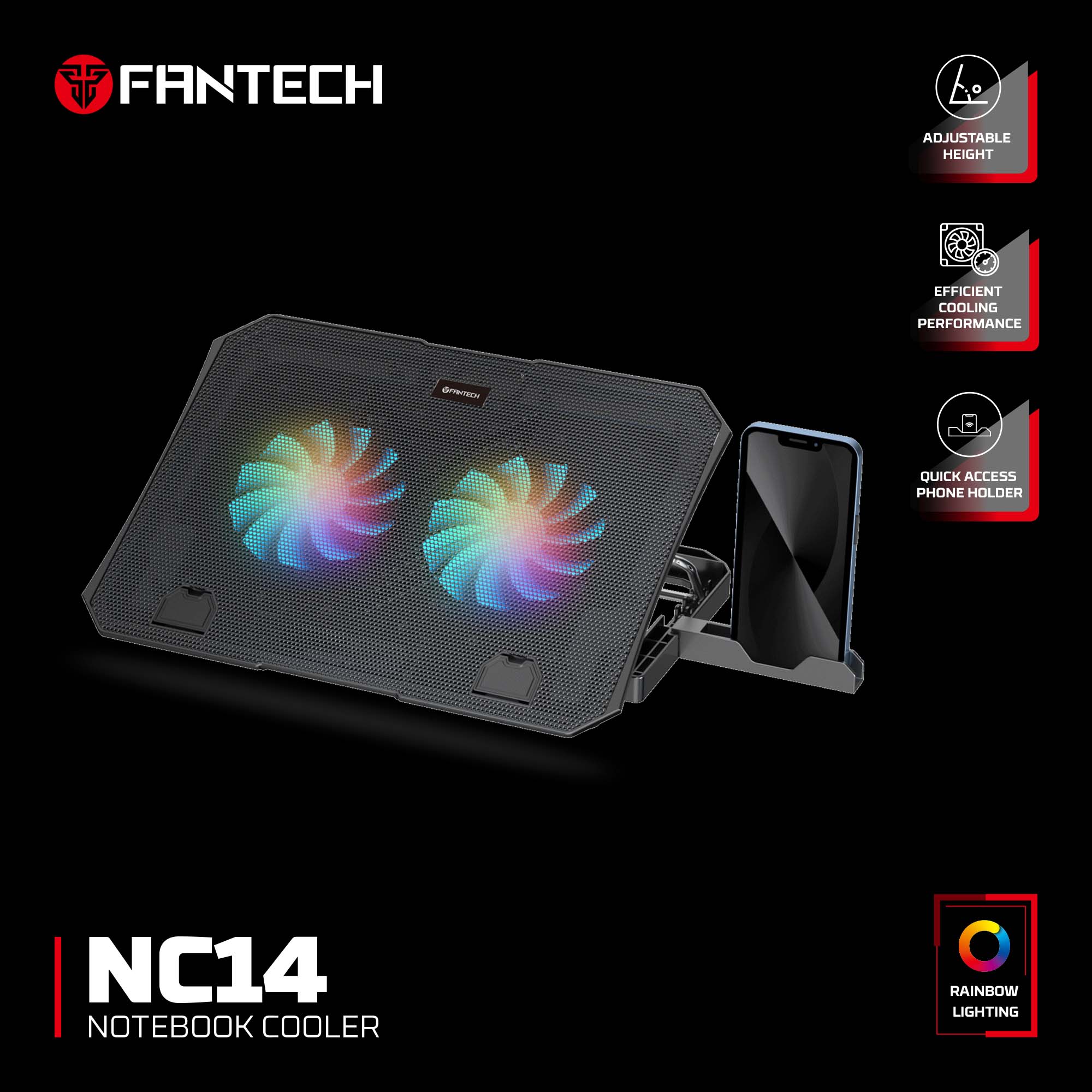 Bases y Coolers Fantech Base de Notebook Soporte NC14 Black RGB ETCHILE Fantech Base de Notebook Soporte NC14 Black RGB - Imagen 10