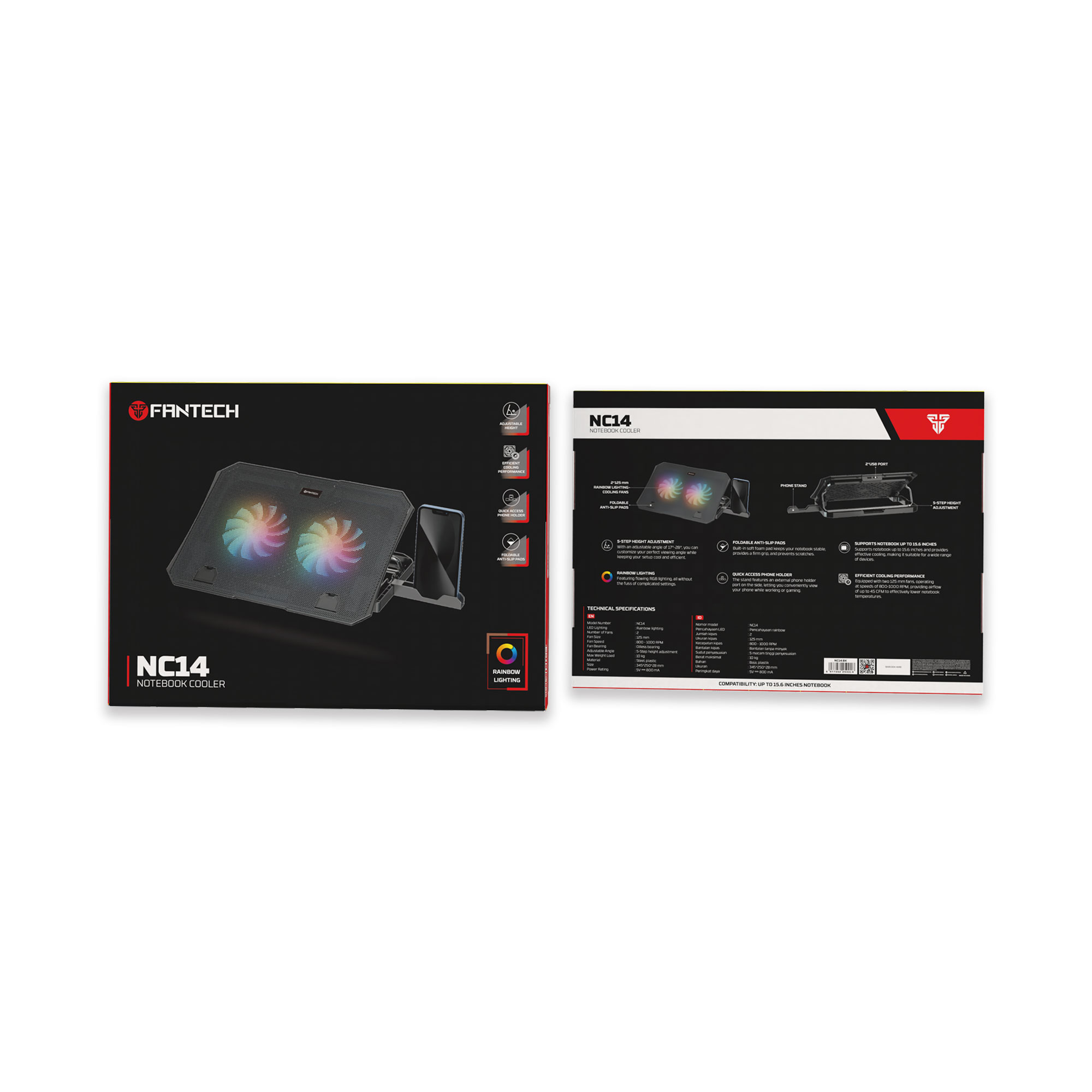 Bases y Coolers Fantech Base de Notebook Soporte NC14 Black RGB ETCHILE Fantech Base de Notebook Soporte NC14 Black RGB - Imagen 3