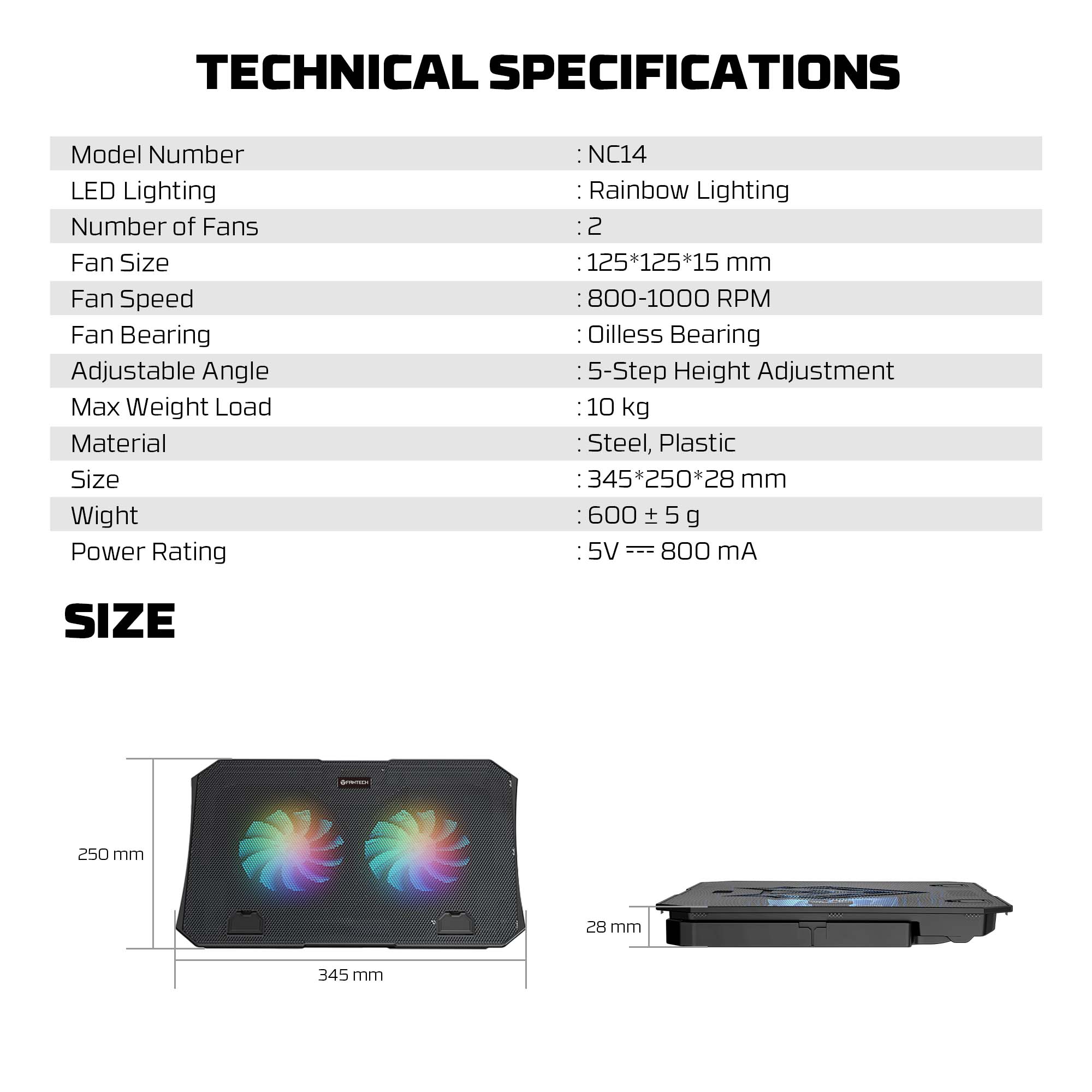 Bases y Coolers Fantech Base de Notebook Soporte NC14 Black RGB ETCHILE Fantech Base de Notebook Soporte NC14 Black RGB - Imagen 6