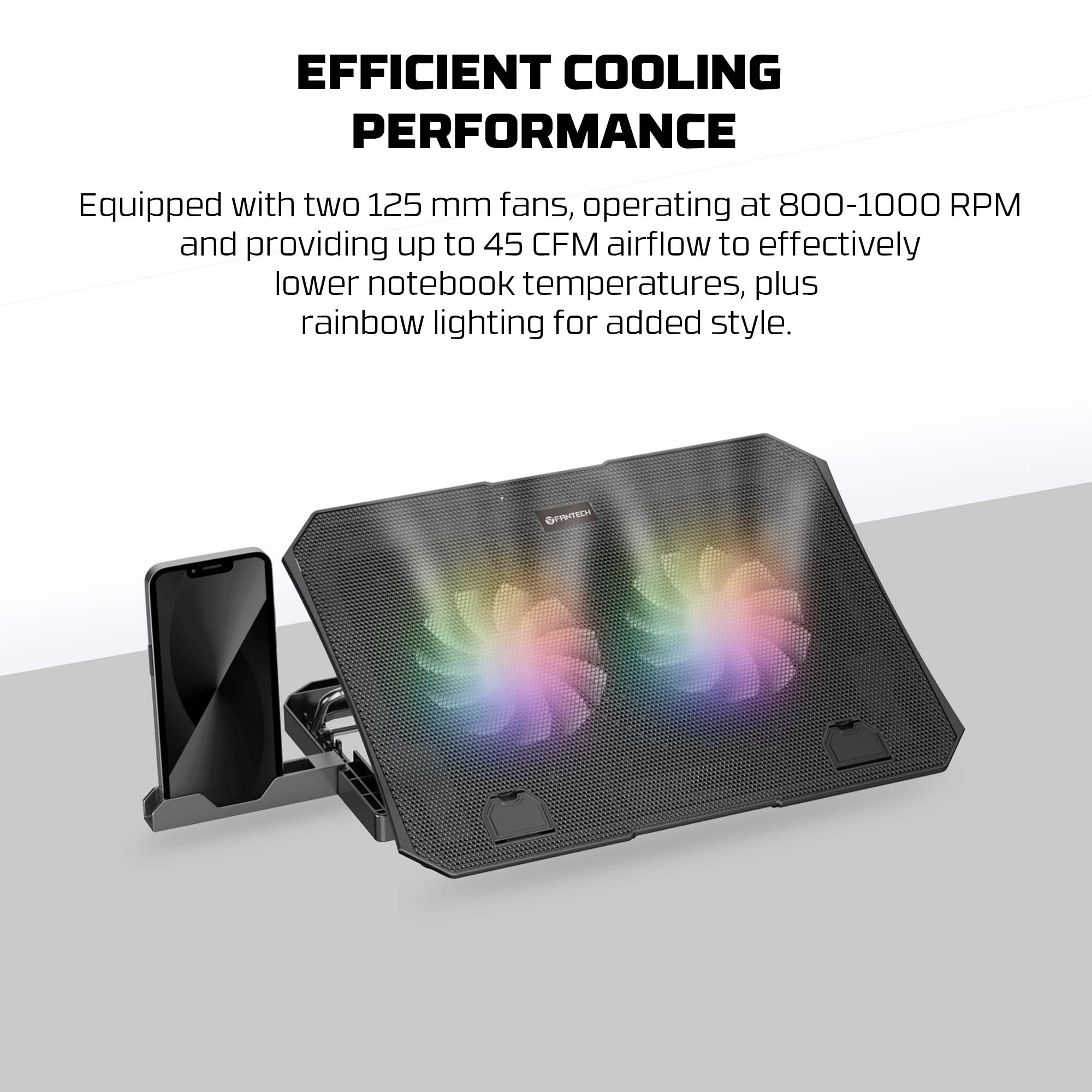 Bases y Coolers Fantech Base de Notebook Soporte NC14 Black RGB ETCHILE Fantech Base de Notebook Soporte NC14 Black RGB - Imagen 4