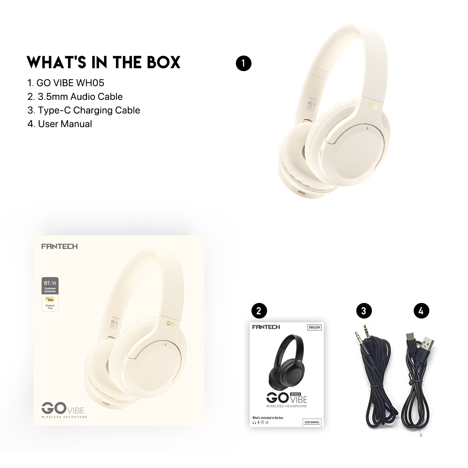 Productos Fantech Audífonos Inalámbricos Bluetooth WH05 GO VIBE Beige Edition ETCHILE Fantech Audífonos Inalámbricos Bluetooth WH05 GO VIBE Beige Edition - Imagen 5