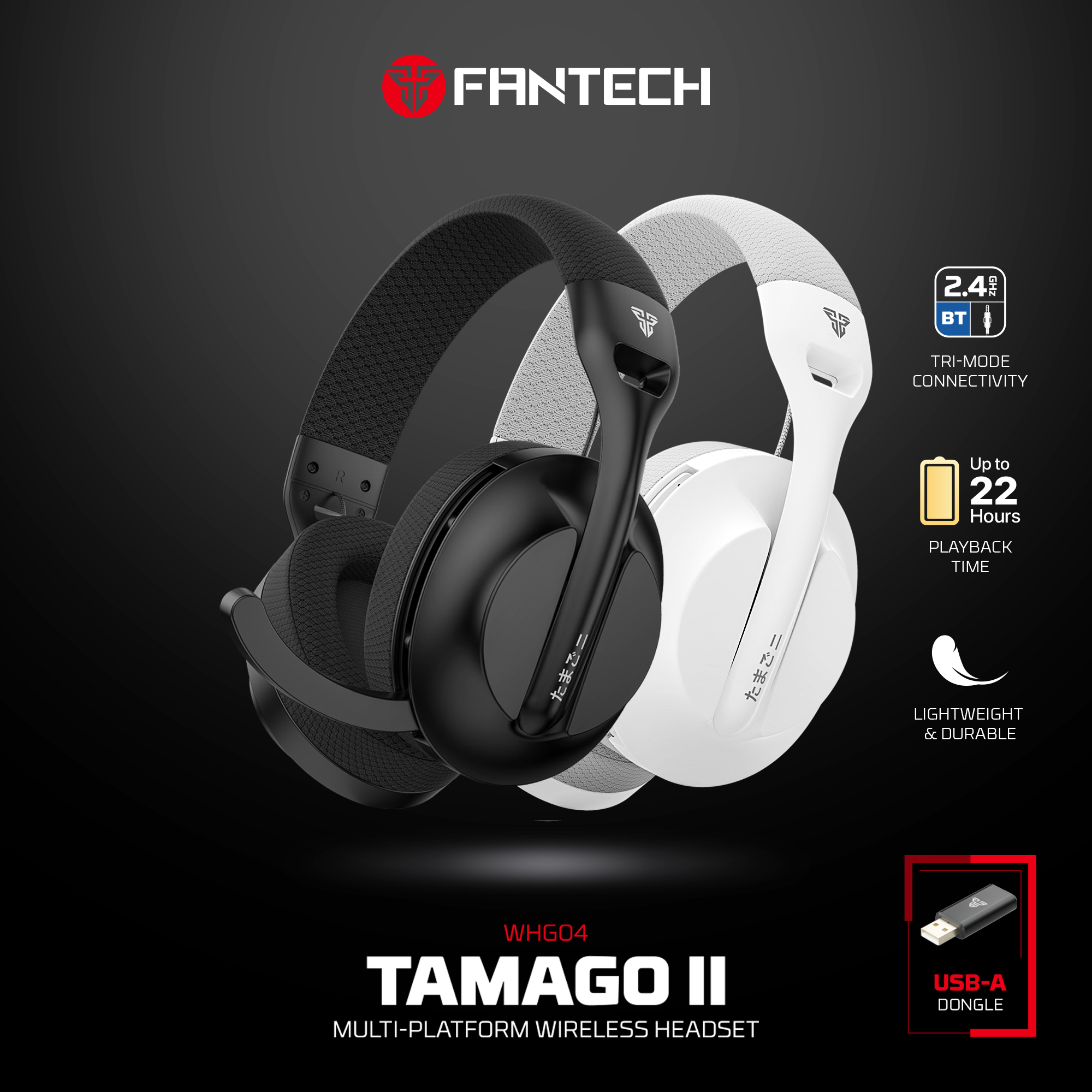 Audífonos Fantech Audífonos Gamer Inalámbricos WHG04 TAMAGO II Black Edition Tri-Mode Bluetooth Lightweight ETCHILE Fantech Audífonos Gamer Inalámbricos WHG04 TAMAGO II Black Edition Tri-Mode Bluetooth Lightweight - Imagen 5