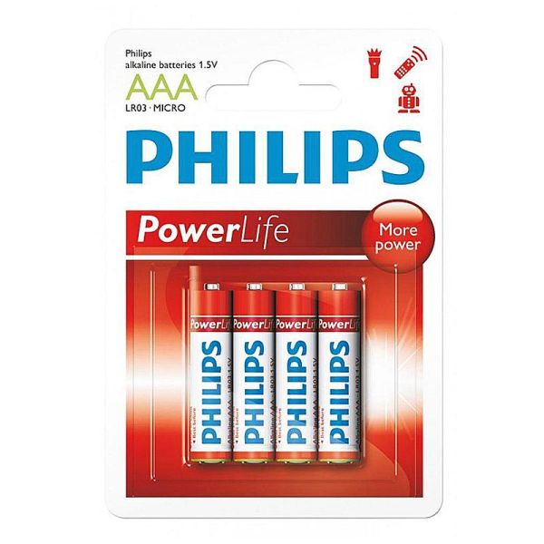 Philips Pila Alcalina Power Alkaline 3x More Power AAAx4 PACK 4 Pilas