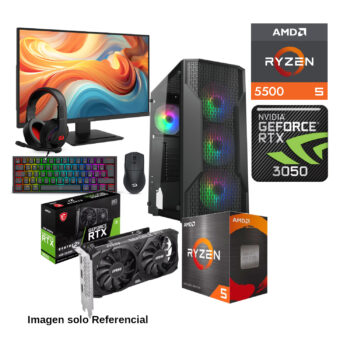 PC GAMER AMD RYZEN 5 5500 GEFORCE RTX 3050 16GB RAM DDR4 480GB M2 MSI 27 Y REDRAGON KIT PERIFERICOS