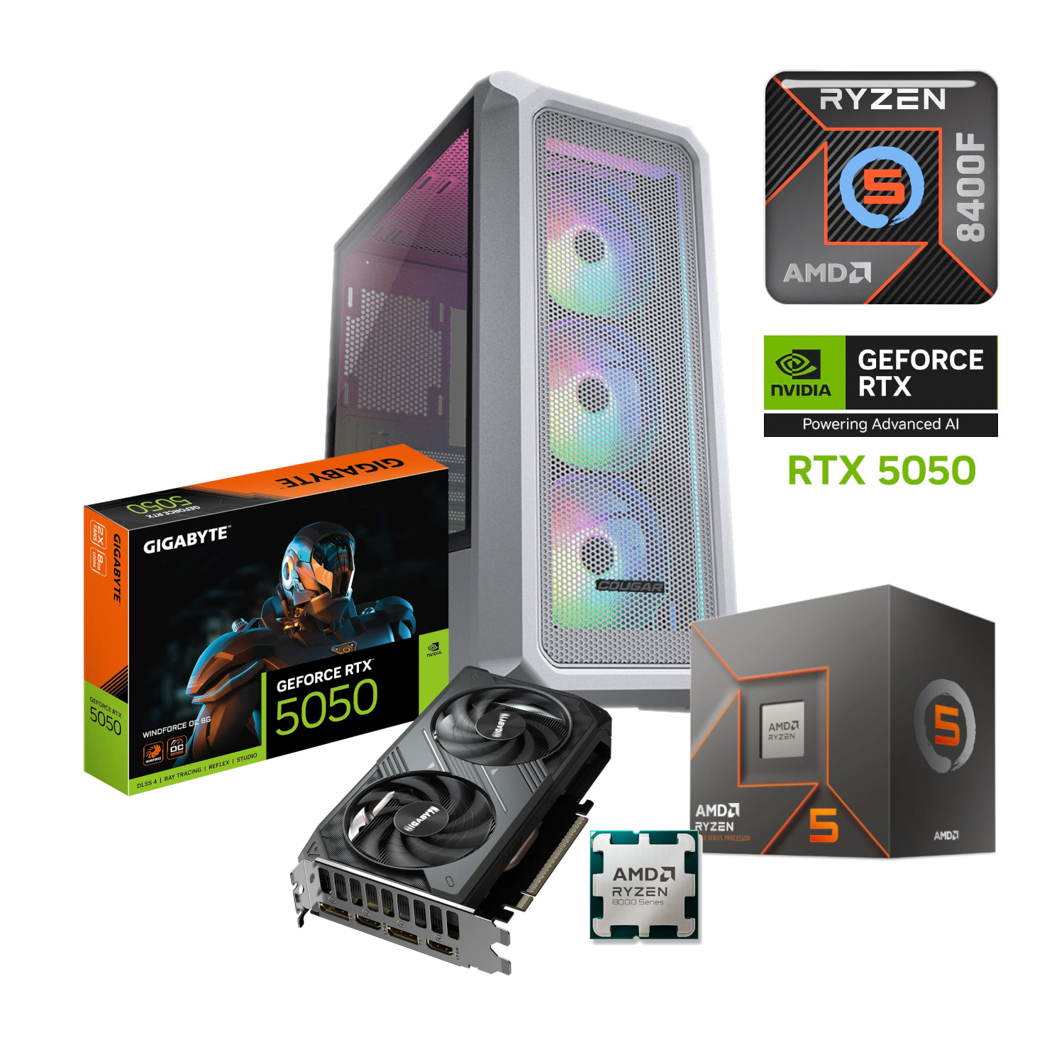 PC GAMER AMD RYZEN 5 8400F GPU RTX 5050 16GB RAM DDR5 500GB SSD M2 WIFI6 y BT AX3000 550W W11 PRO