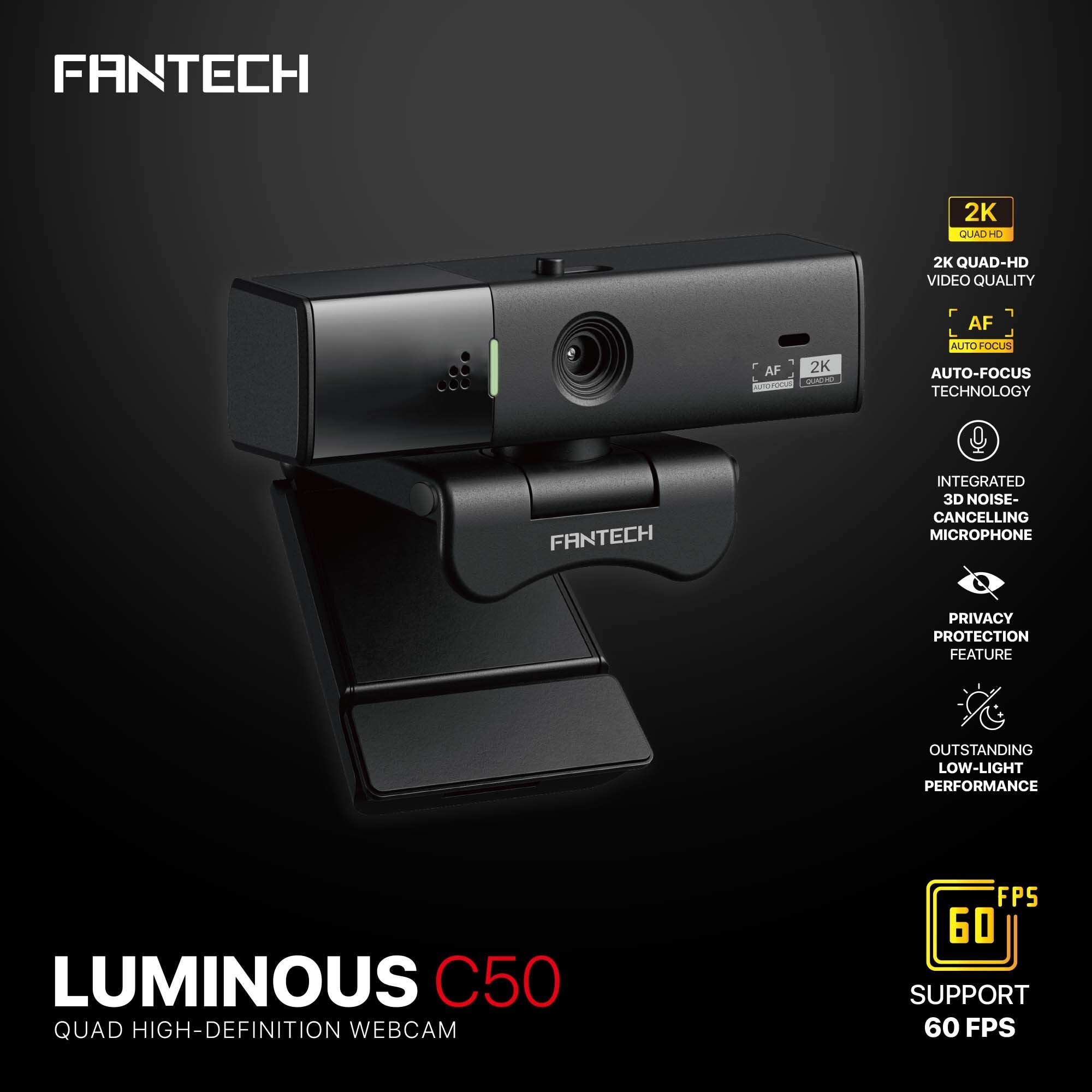 Audio y Streaming Fantech Webcam LUMINOUS C50 Quad High-Definition 2K 60fps Auto Focus ETCHILE Fantech Webcam LUMINOUS C50 Quad High-Definition 2K 60fps Auto Focus - Imagen 24