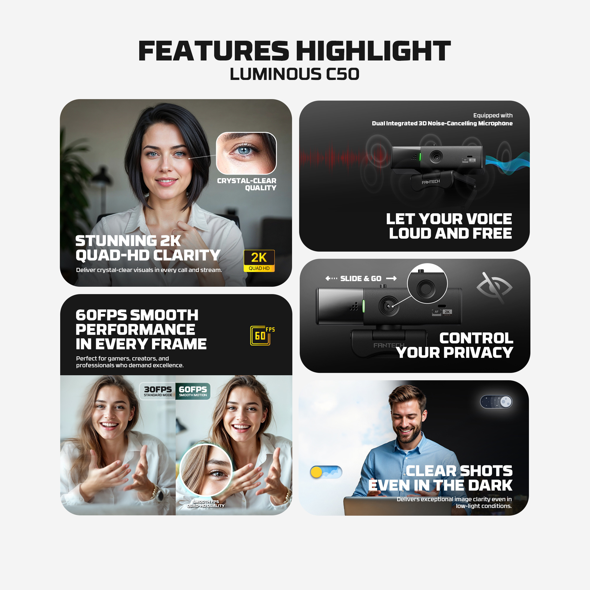 Audio y Streaming Fantech Webcam LUMINOUS C50 Quad High-Definition 2K 60fps Auto Focus ETCHILE Fantech Webcam LUMINOUS C50 Quad High-Definition 2K 60fps Auto Focus - Imagen 23