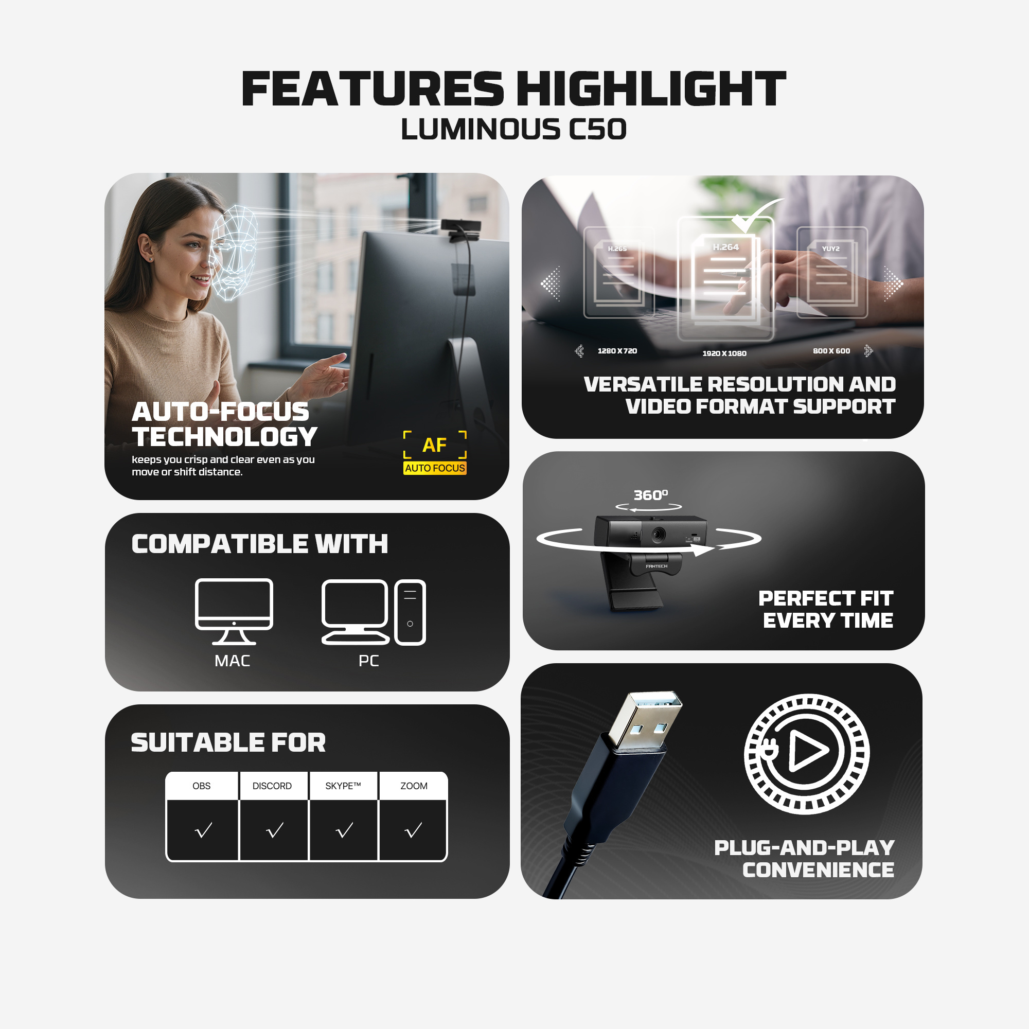 Audio y Streaming Fantech Webcam LUMINOUS C50 Quad High-Definition 2K 60fps Auto Focus ETCHILE Fantech Webcam LUMINOUS C50 Quad High-Definition 2K 60fps Auto Focus - Imagen 22