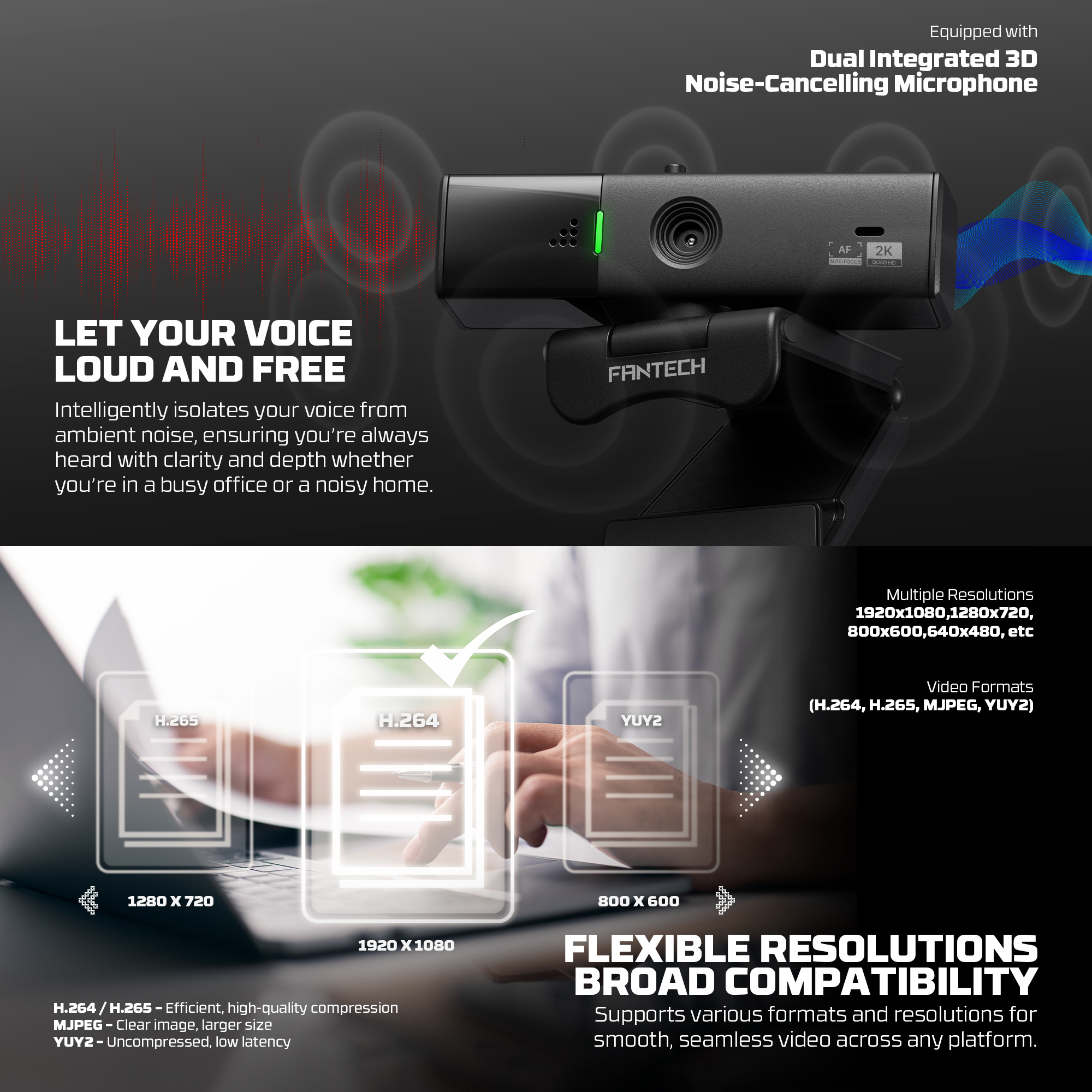 Audio y Streaming Fantech Webcam LUMINOUS C50 Quad High-Definition 2K 60fps Auto Focus ETCHILE Fantech Webcam LUMINOUS C50 Quad High-Definition 2K 60fps Auto Focus - Imagen 19