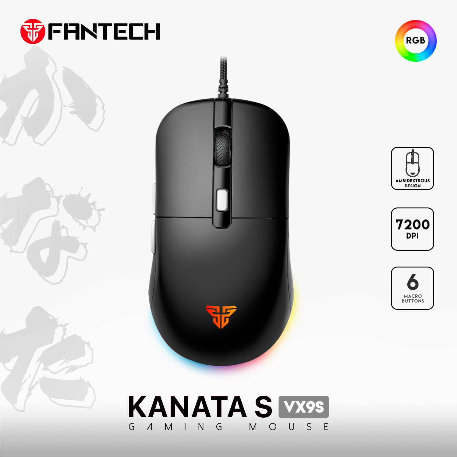 Mouse Fantech Mouse Gamer KANATA VX9 Black 3600dpi 6 Botones ETCHILE Fantech Mouse Gamer KANATA VX9 Black 3600dpi 6 Botones - Imagen 9