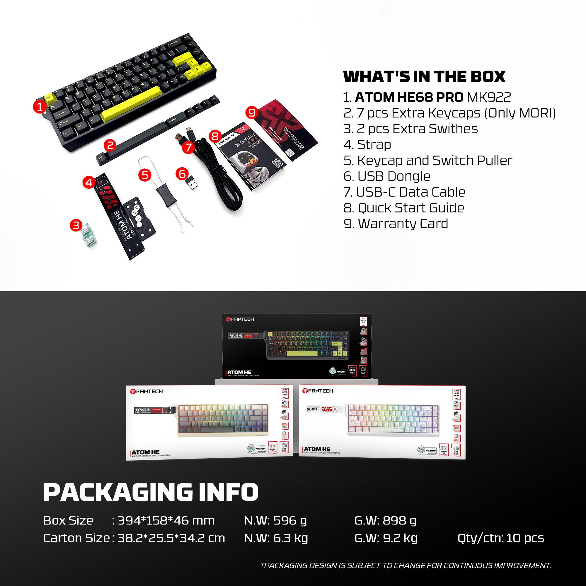 Controles y Game Pads Fantech Teclado Magnético Inalámbrico MK811 ATOM HE68 Emerald Switch 8K USB Wired US BLACK ETCHILE Fantech Teclado Magnético Inalámbrico MK811 ATOM HE68 Emerald Switch 8K USB Wired US BLACK - Imagen 3