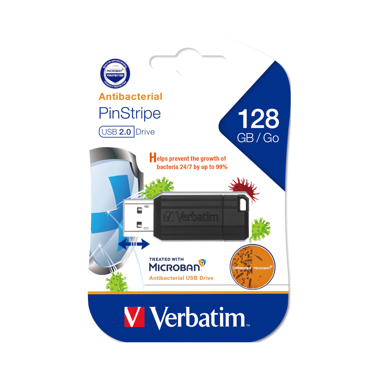 Almacenamiento y Drives Verbatim Pendrive 128GB USB 2.0 Microban PinStripe ETCHILE Verbatim Pendrive 128GB USB 2.0 Microban PinStripe - Imagen 2