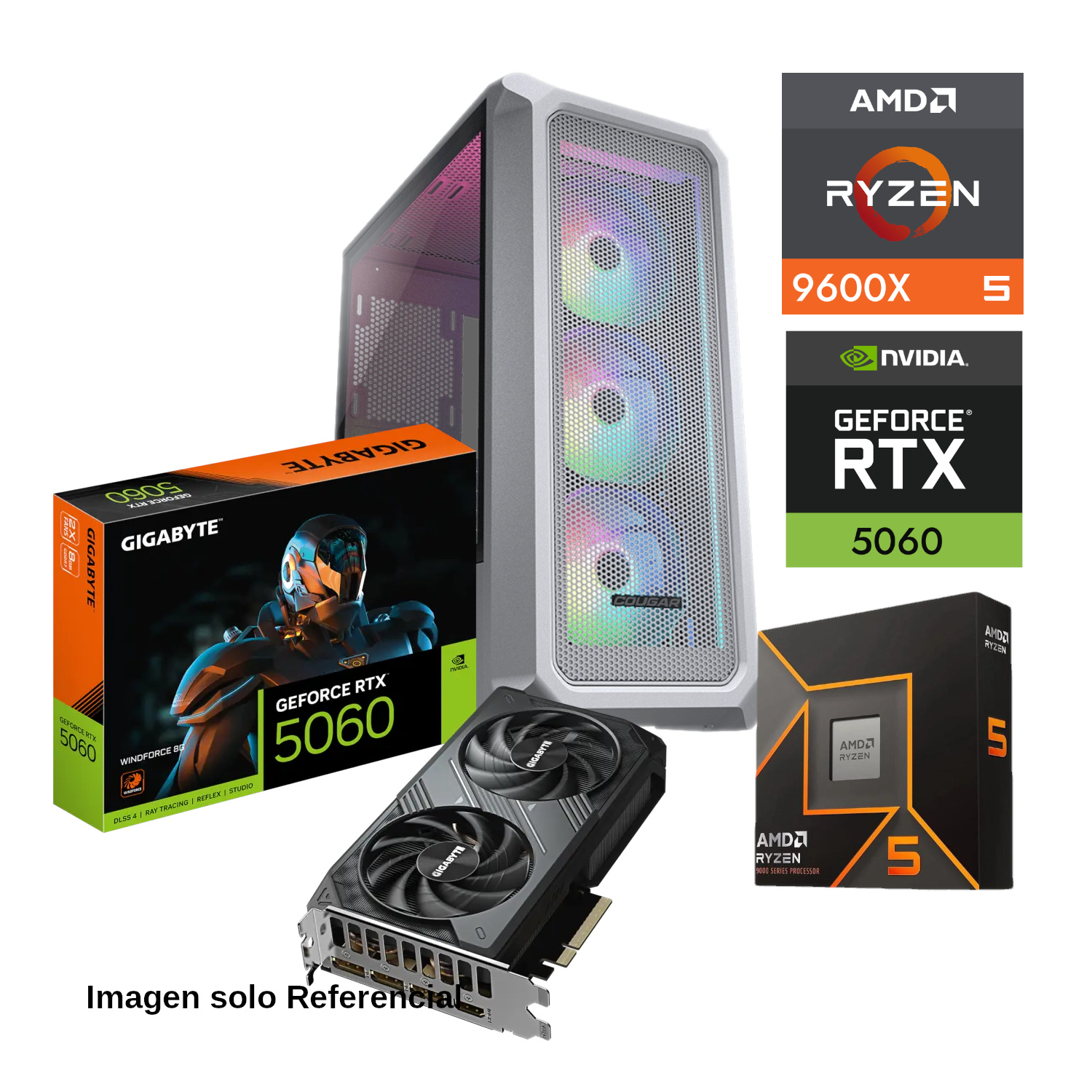 PC GAMER AMD RYZEN 5 9600X GPU RTX 5060 32GB RAM DDR5 500GB SSD M2 WIFI6 BT 650W W11 PRO