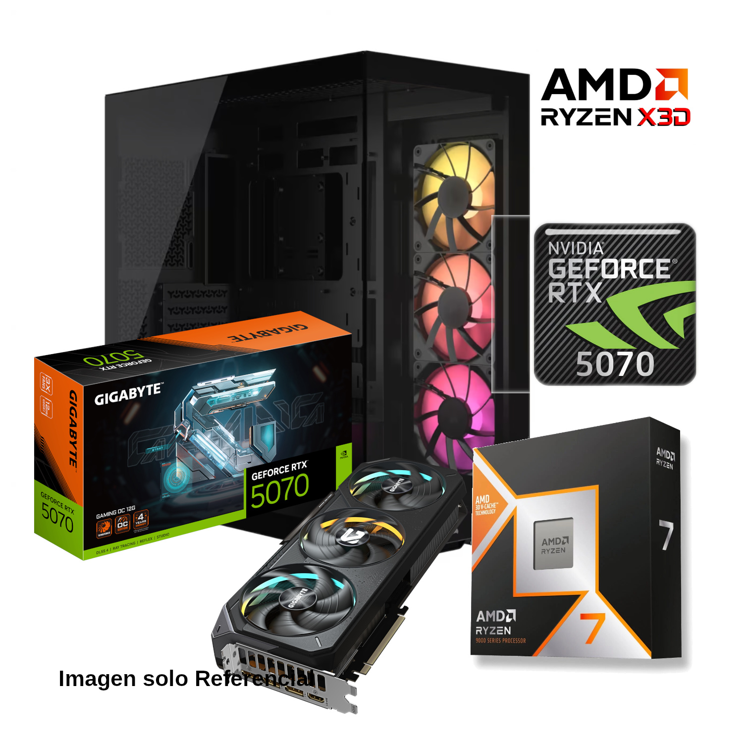 PC GAMER AMD RYZEN 7 9800X3D GPU RTX 5070 32GB RAM DDR5 1TB SSD M2 X870 WIFI Y BT 850W W11 PRO