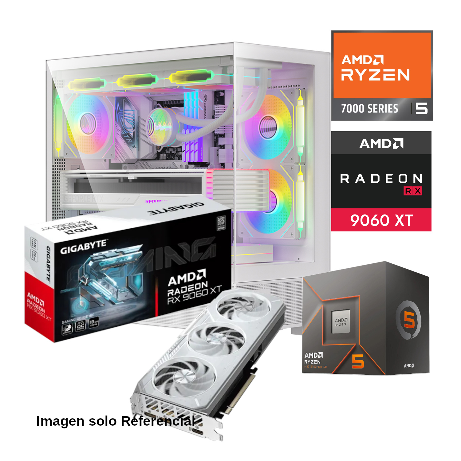 PC GAMER AMD RYZEN 5 7600 GPU RADEON RX 9060 XT 32GB RAM DDR5 500GB SSD M2 650W W11 PRO
