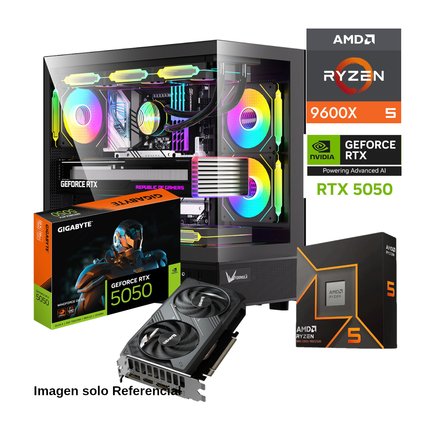 PC GAMER AMD RYZEN 5 9600X GPU RADEON RTX 5050 32GB RAM DDR5 1TB SSD M2 650W W11 PRO