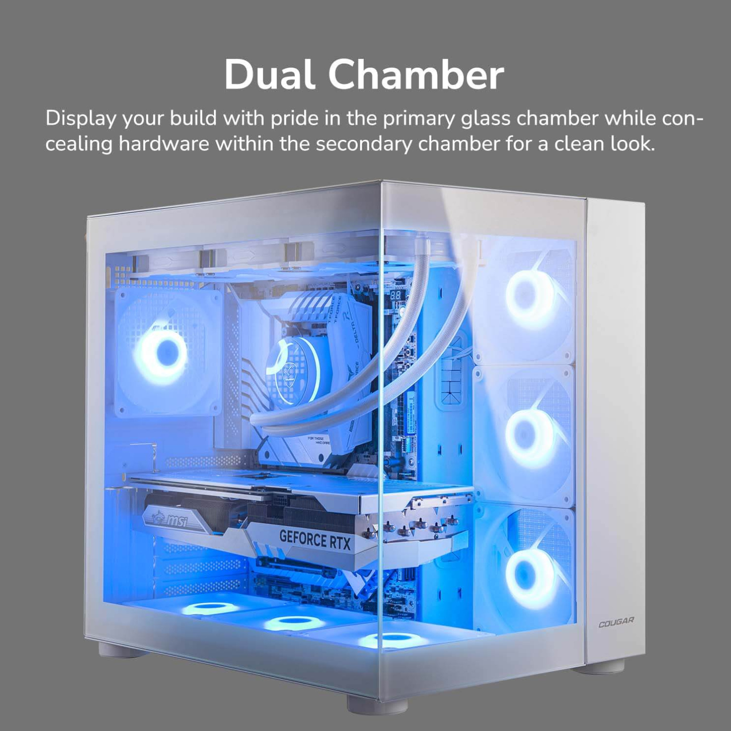 Componentes Cougar Gabinete FV150 RGB White Panorámico Mid Tower Dual Chamber ETCHILE Cougar Gabinete FV150 RGB White Panorámico Mid Tower Dual Chamber - Imagen 11