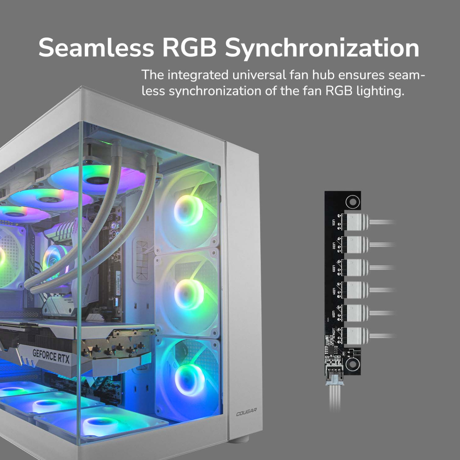 Componentes Cougar Gabinete FV150 RGB White Panorámico Mid Tower Dual Chamber ETCHILE Cougar Gabinete FV150 RGB White Panorámico Mid Tower Dual Chamber - Imagen 6