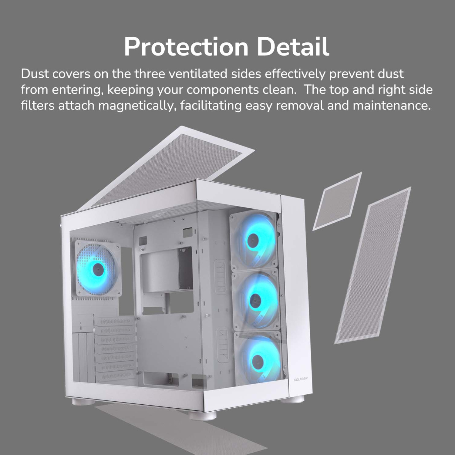 Componentes Cougar Gabinete FV150 RGB White Panorámico Mid Tower Dual Chamber ETCHILE Cougar Gabinete FV150 RGB White Panorámico Mid Tower Dual Chamber - Imagen 3