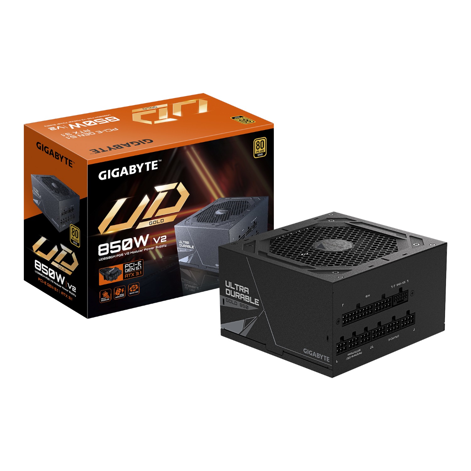 Gigabyte PSU Fuente De Poder UD850GM PG5 V2 850W PCI-EX GEN 5.1 ATX 3.1 80 Plus GOLD Full Modular