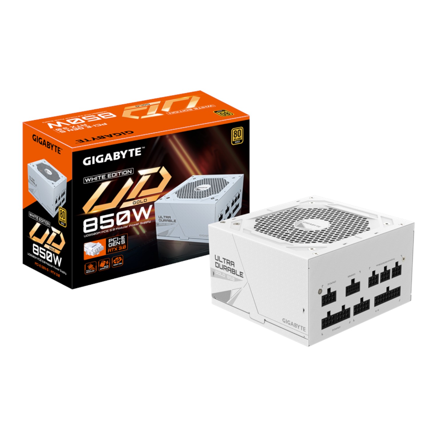 Gigabyte PSU Fuente De Poder UD850GM PG5W 850W PCI-EX GEN 5 ATX 3.0 80 Plus GOLD Full Modular WHITE