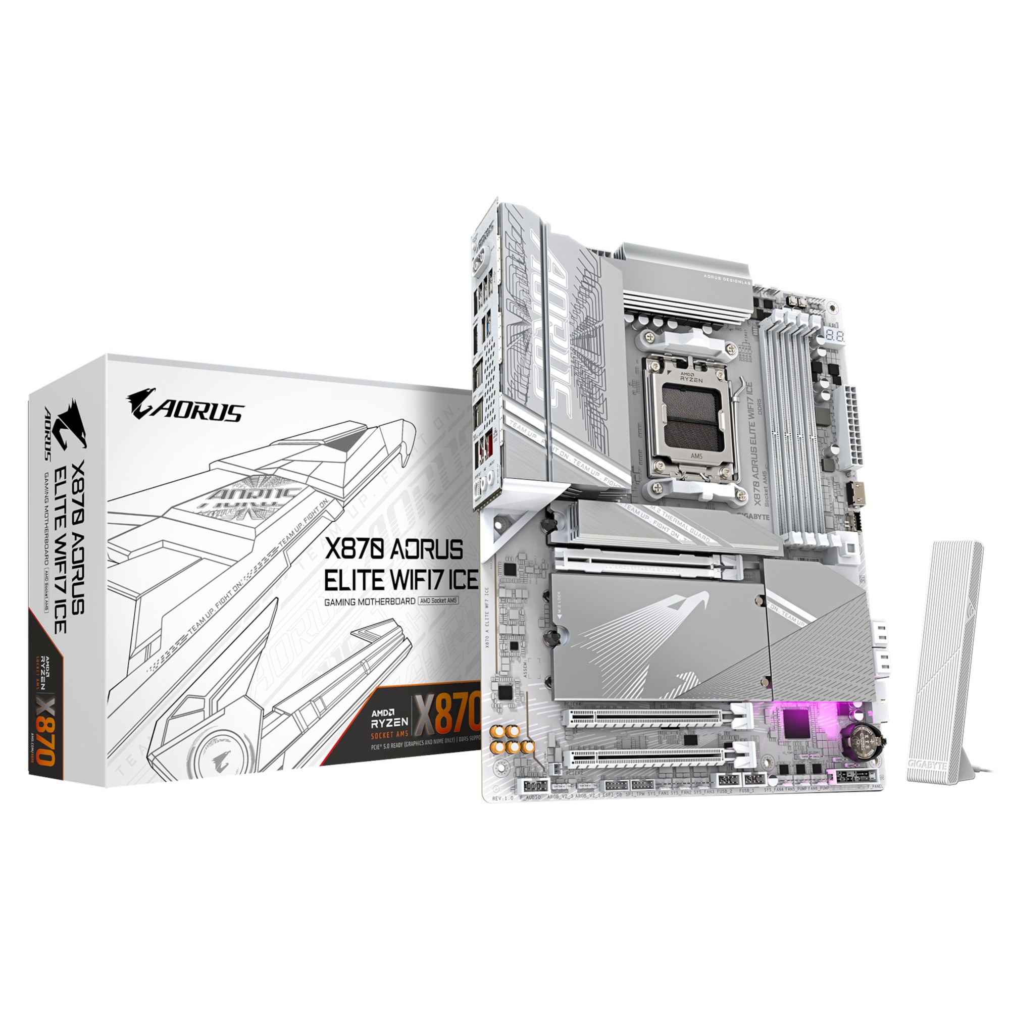 AORUS Placa Madre X870 ELITE WIFI 7 ICE Bluetooth PCIE 5.0 2.5GbE LAN ATX RYZEN Series AM5