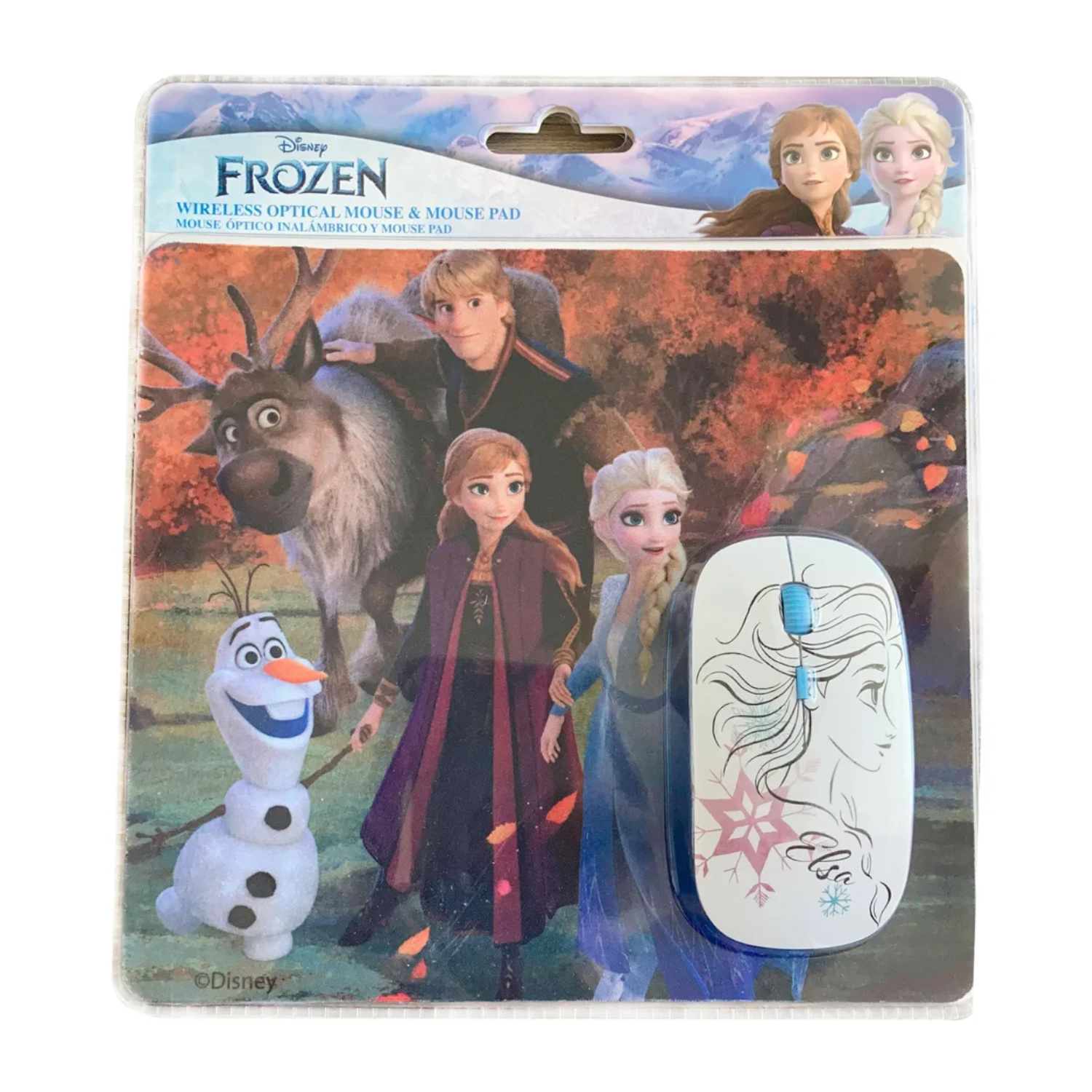 DISNEY KIT Mouse Óptico Inalámbrico y Mousepad Diseño Frozen