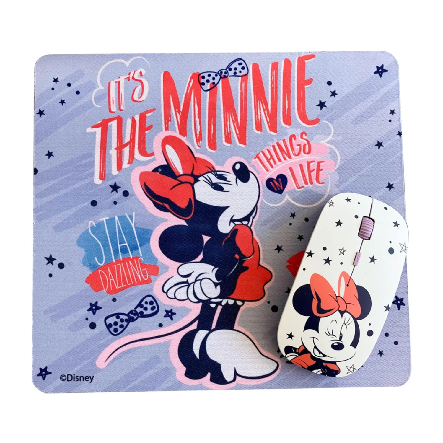 DISNEY KIT Mouse Óptico Inalámbrico y Mousepad Diseño Minnie Mouse 2